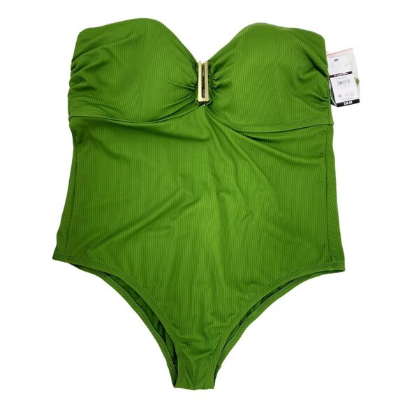 Green Plus Size 2X Strapless One-Piece Swimsuit W/Detachable Straps Gold Accent - Picture 2 of 8